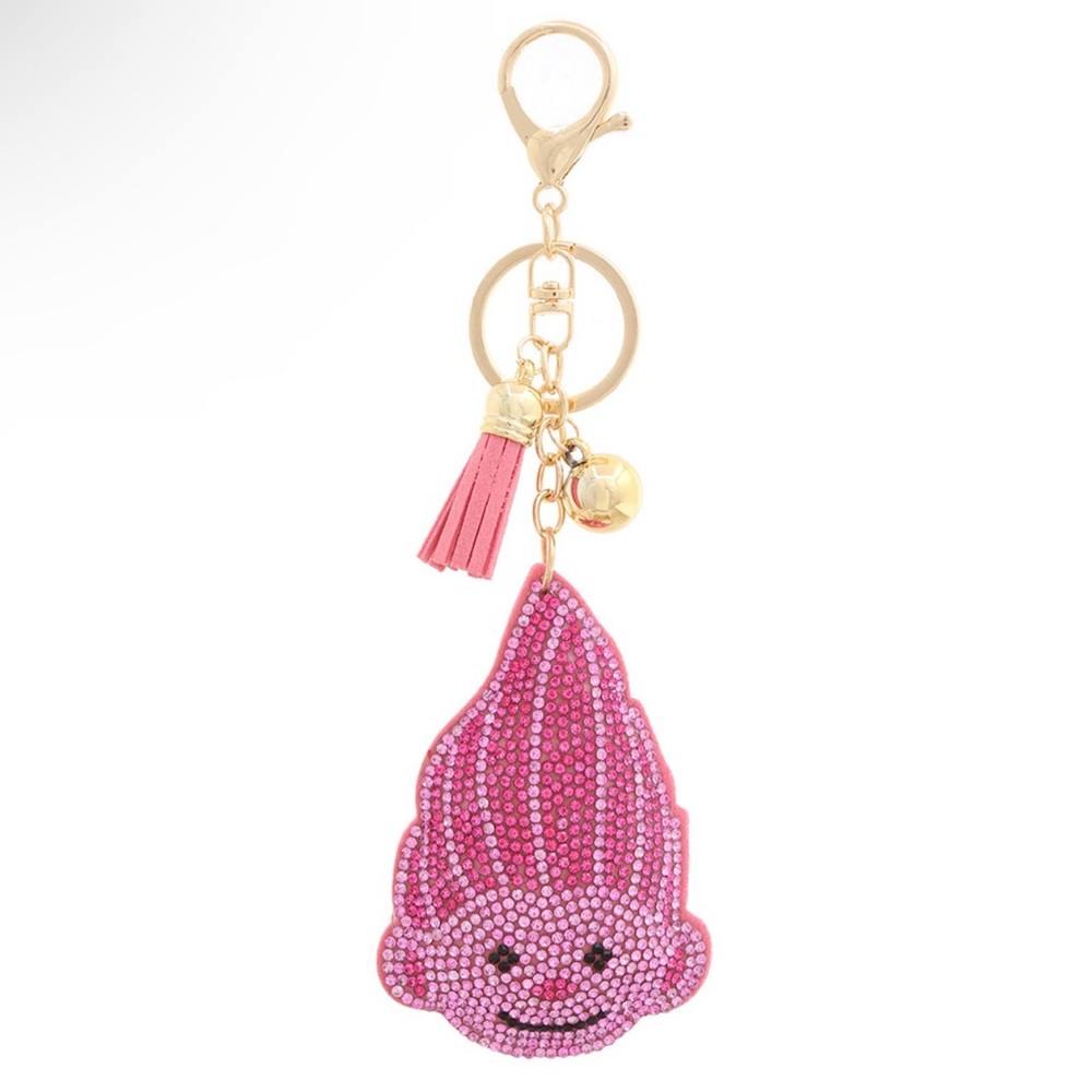 Pink troll rhinestone keychain